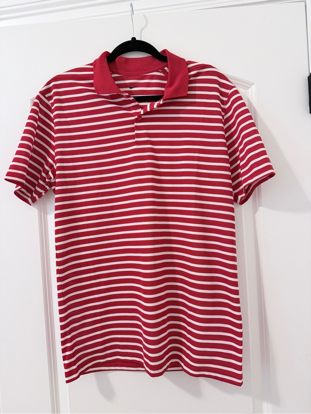 Nike Dri Fit Red and White Striped Men's Golf Polo Size Small